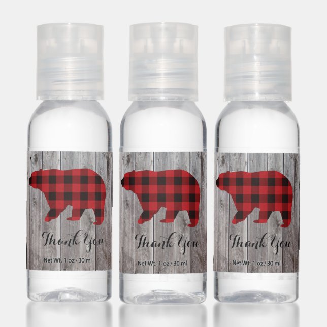 buffalo plaid bear wild one 1st birthday party hand sanitizer (Set)