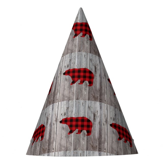 buffalo plaid bear wild one 1st birthday party hat (Front)
