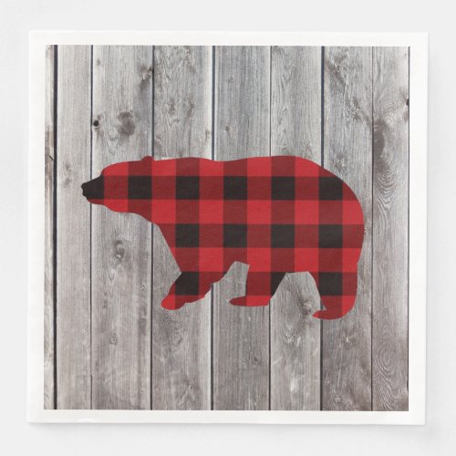 buffalo plaid bear wild one 1st birthday party paper dinner napkins