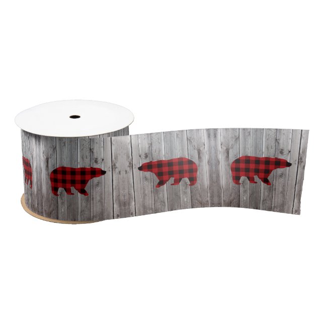 buffalo plaid bear wild one 1st birthday party satin ribbon (Spool)
