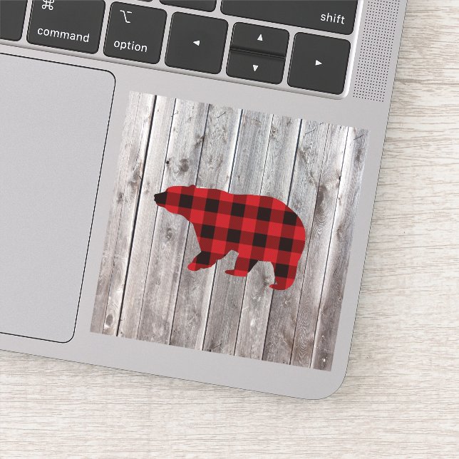 buffalo plaid bear wild one 1st birthday party sticker (Detail)