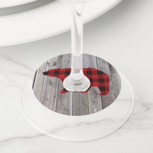 buffalo plaid bear wild one 1st birthday party wine glass tag