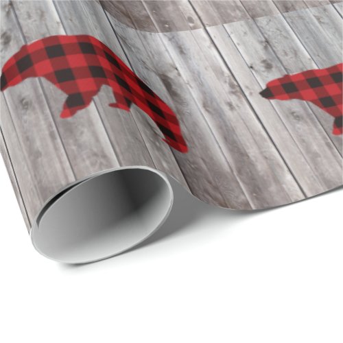 buffalo plaid bear wild one 1st birthday party wrapping paper