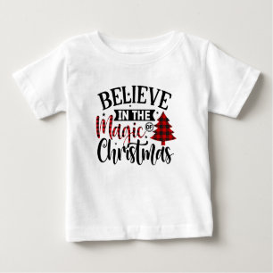Buffalo Plaid Believe in the magic of Christmas Baby T-Shirt