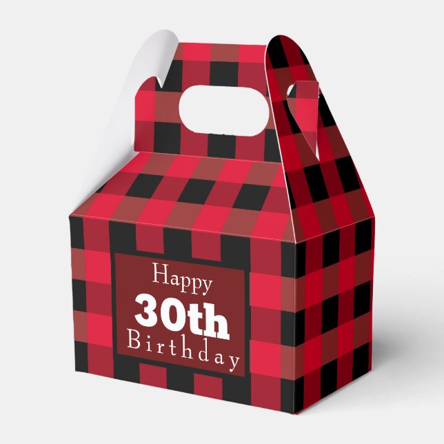 Buffalo plaid birthday favor boxes (Front Side)