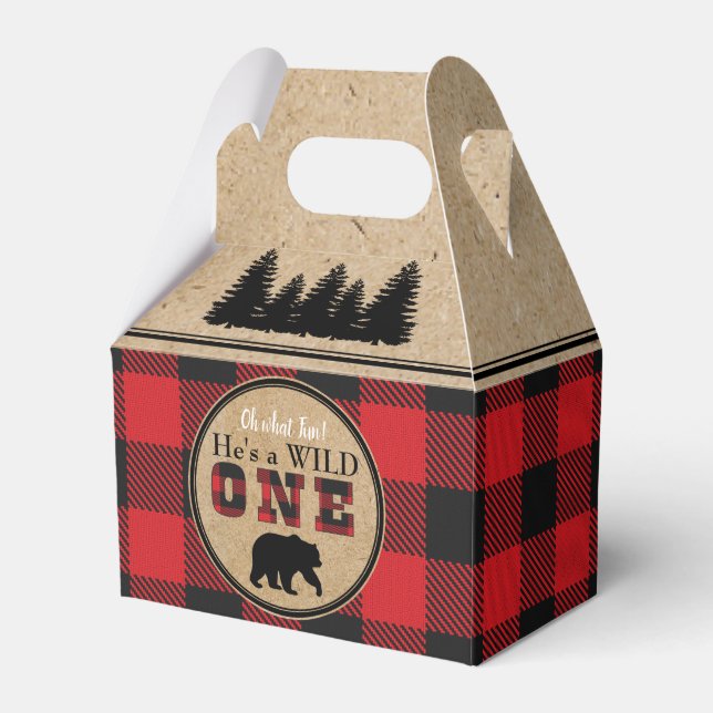 Buffalo Plaid Birthday Party Favor Boxes (Front Side)