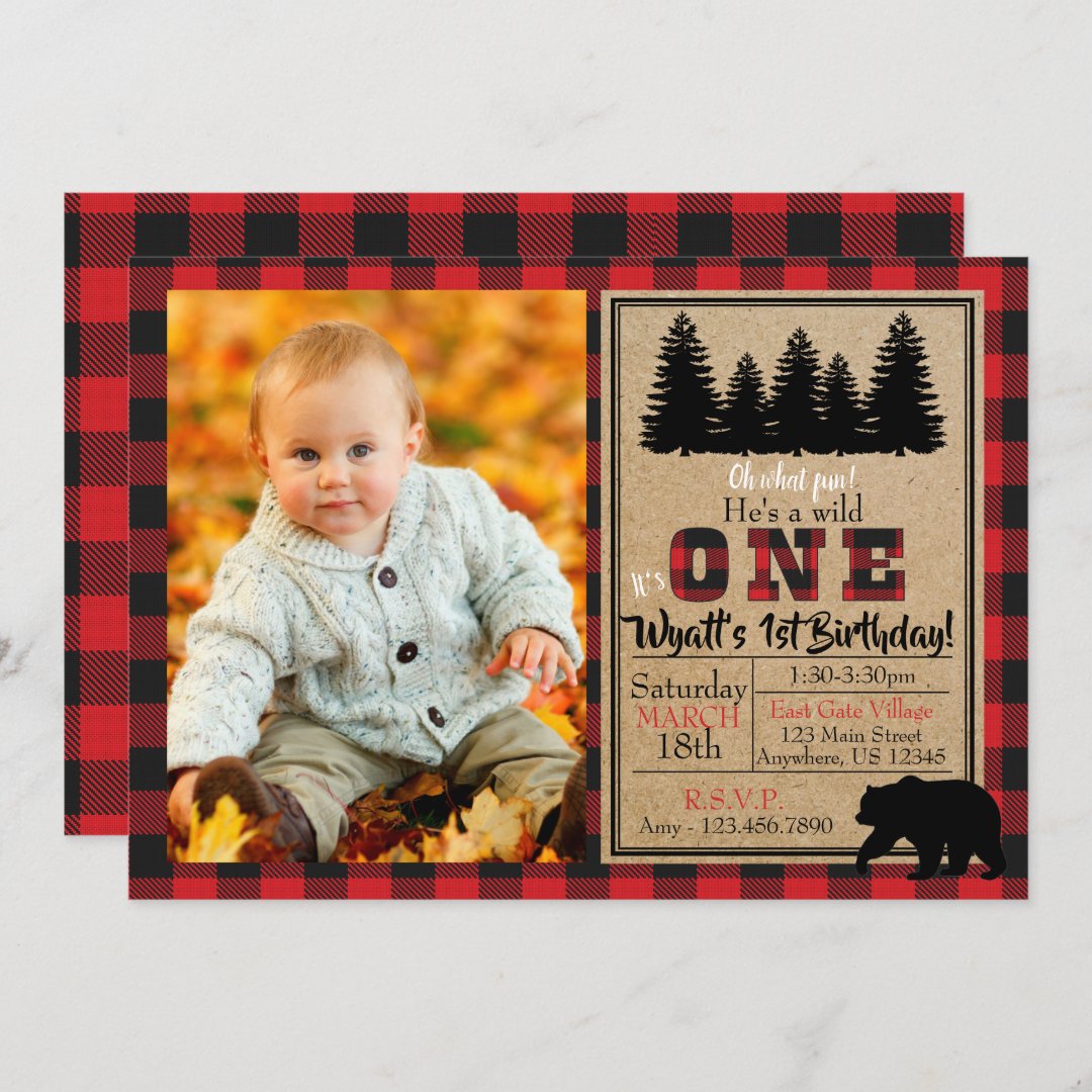 Buffalo Plaid Birthday Photo Invitation | Zazzle