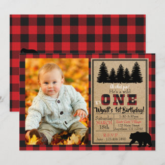 Buffalo Plaid Birthday Photo Invitation