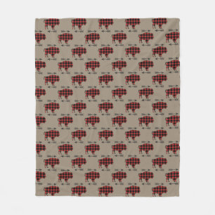 Buffalo Plaid Bison on Tan Pattern Fleece Blanket