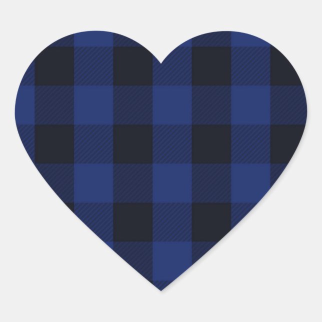 Buffalo Plaid Black and Blue Checks Pattern Heart Heart Sticker (Front)