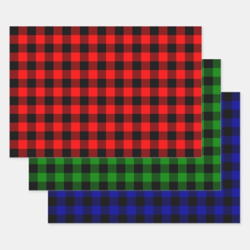 Buffalo Plaid Black and Red Green and  Blue Wrapping Paper Sheets