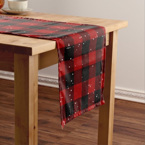 Buffalo Plaid Black and Red with Snowflakes Short Table Runner