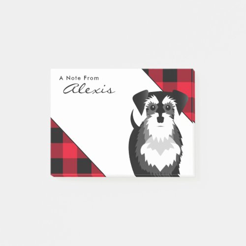 Buffalo Plaid Black and Silver Schnauzer Post_it Notes