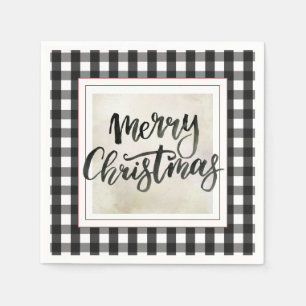 Buffalo Plaid Black and White Christmas Paper Napkins