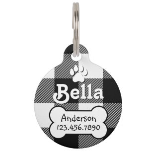 Buffalo Plaid Black and White Custom Dog Pet ID Tag