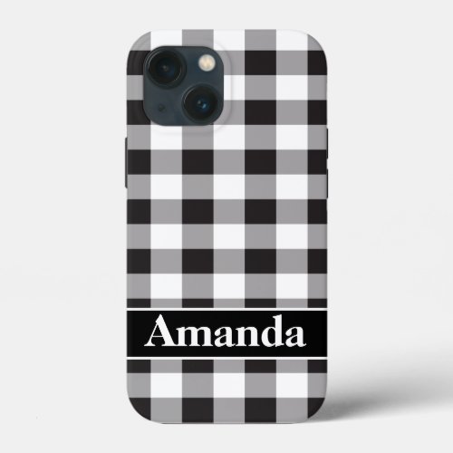 Buffalo Plaid Black and White Pattern Personalize iPhone 13 Mini Case