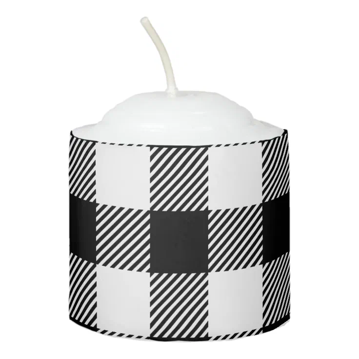 Buffalo Plaid - Black and White Votive Candle | Zazzle