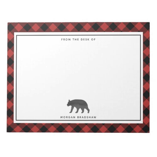 Buffalo Plaid Black Bear Personalized Notepad