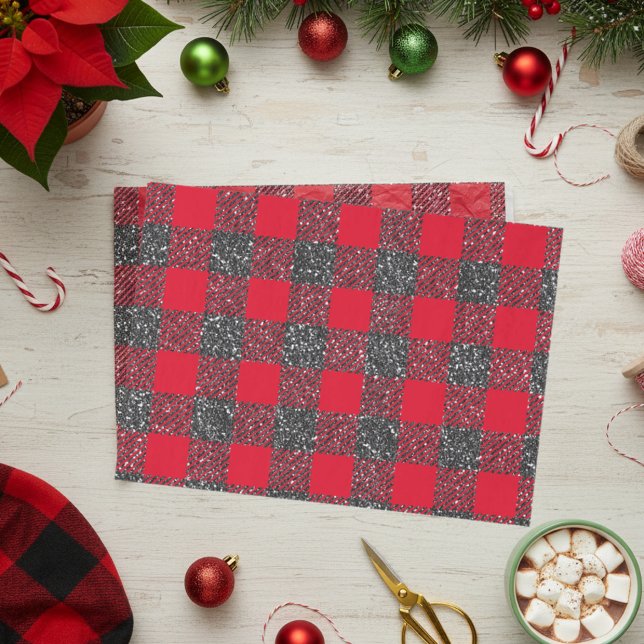 Buffalo Plaid Black Faux Glitter  Tissue Paper (Creator Uploaded)