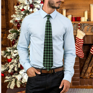 Buffalo Plaid Black Green Fall Neck Tie