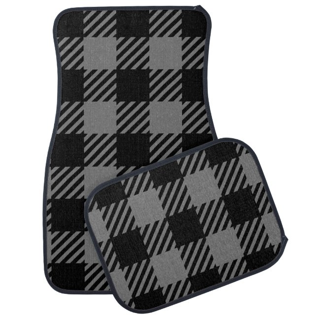 Buffalo Plaid Black Grey Travel Automotive Car Floor Mat (Set)
