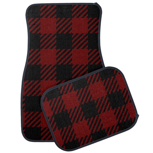 Buffalo Plaid Black Maroon Travel Automotive  Car Floor Mat (Set)