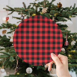 Buffalo Plaid Black Red Christmas  Paper Plates