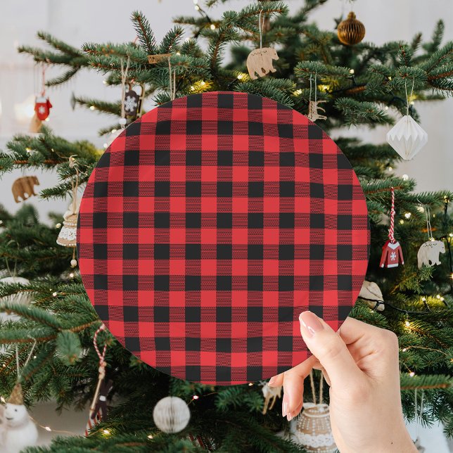 Buffalo Plaid Black Red Christmas  Paper Plates (Creator Uploaded)