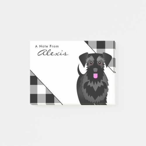 Buffalo Plaid Black Schnauzer with Pink Tongue Post_it Notes