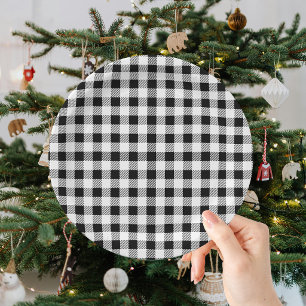 Buffalo Plaid Black White Christmas  Paper Plates