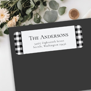 Buffalo Plaid Black White Christmas Return Address Label