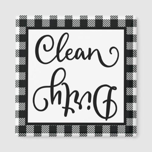 Buffalo Plaid Black White Clean Dirty Dishwasher Magnet