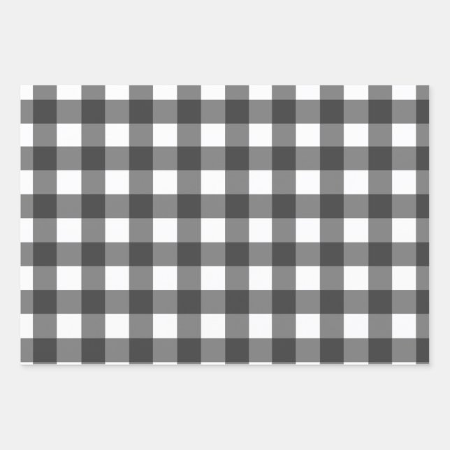 Buffalo Plaid, Black White Pattern Wrapping Paper (Front)