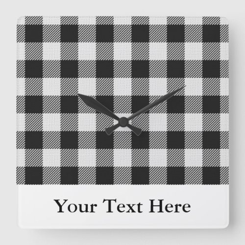 Buffalo Plaid Black White Personalized Square Wall Clock