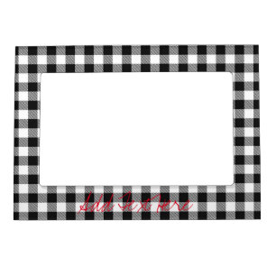 Buffalo Plaid Black White Red Custom Text Photo Magnetic Frame