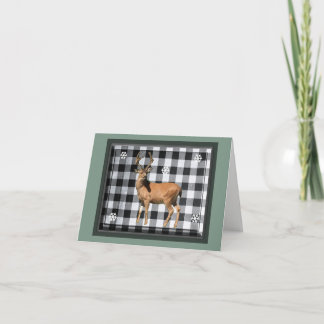 Buffalo Plaid Black Woodland Deer Christmas Card