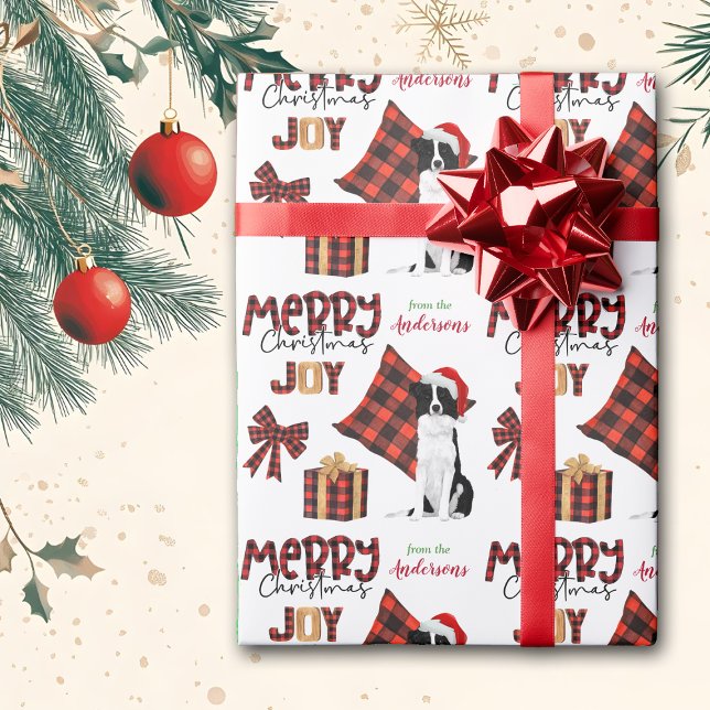 Buffalo Plaid Border Collie Christmas Wrapping Paper (Creator Uploaded)