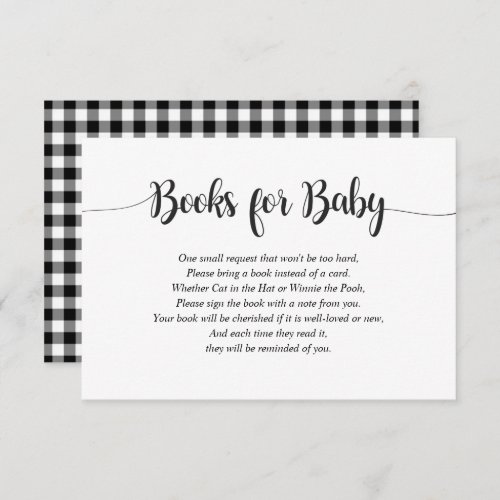 Buffalo Plaid Bring A Book Baby Shower Enclosure Card