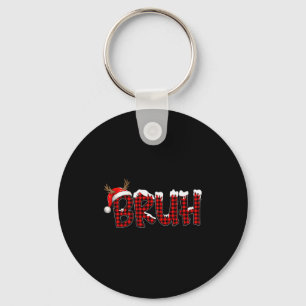 Buffalo Plaid Bruh Santa Hat Christmas Xmas Pajama Keychain