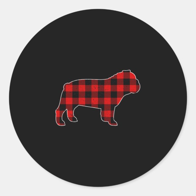 Buffalo Plaid Bulldog  Classic Round Sticker (Front)