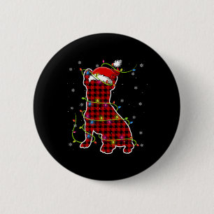 Buffalo Plaid Bulldog Santa Christmas Pajama Match Button