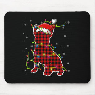 Buffalo Plaid Bulldog Santa Christmas Pajama Match Mouse Pad