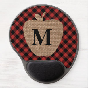 Buffalo Plaid Burlap Apple Teacher Gel Mouse Pad