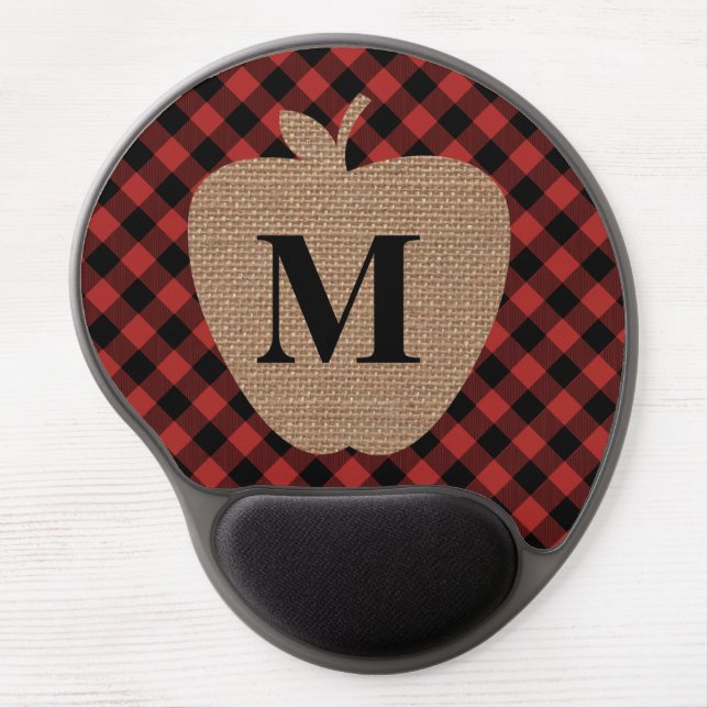 Buffalo Plaid Burlap Apple Teacher Gel Mouse Pad (Front)