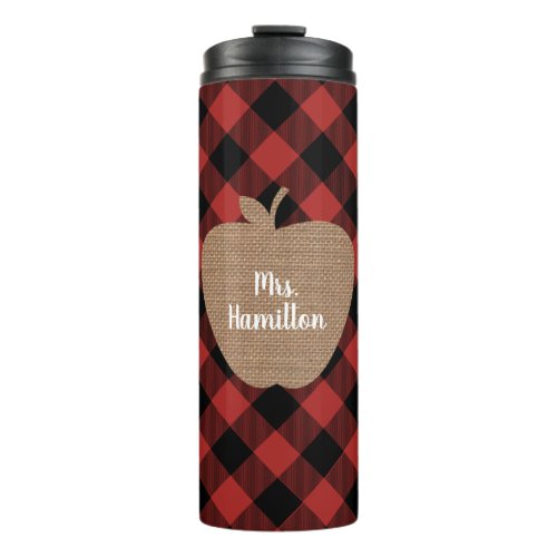 Buffalo Plaid Burlap Apple Teacher Thermal Tumbler