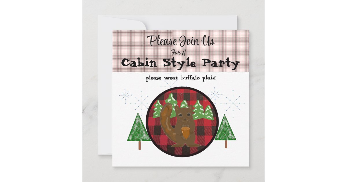 Buffalo Plaid Cabin Holiday Party Invitation 