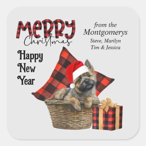 Buffalo Plaid Cairn Terrier Dog Christmas Square Sticker