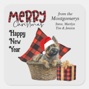 Buffalo Plaid Cairn Terrier Dog Christmas Square Sticker