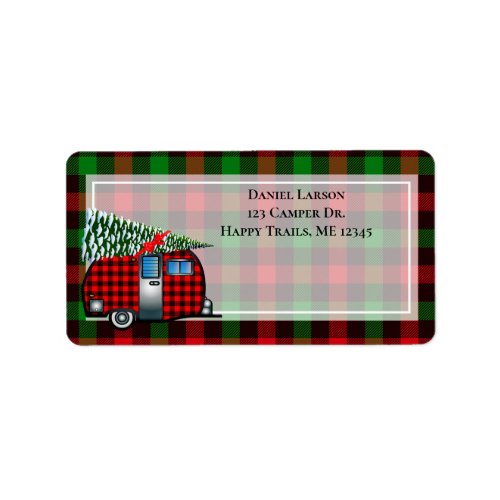 Buffalo Plaid Camper With Christmas Tree Label