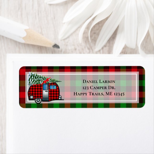 Buffalo Plaid Camper With Christmas Tree Label (Insitu)